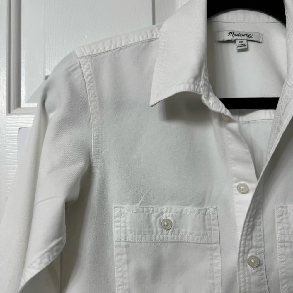 Madewell shirt XXS white button front collar pocket each breast long sleeve NWOT - Picture 2 of 13